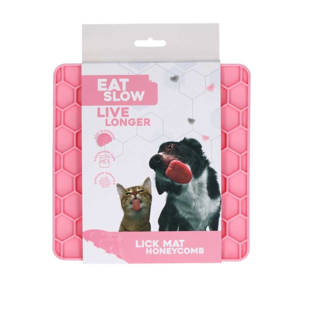 Eat Slow Live Longer Lick Mat Honeycomb Roze