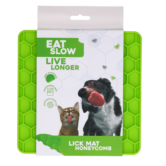 Eat Slow Live Longer Lick Mat Honeycomb Groen